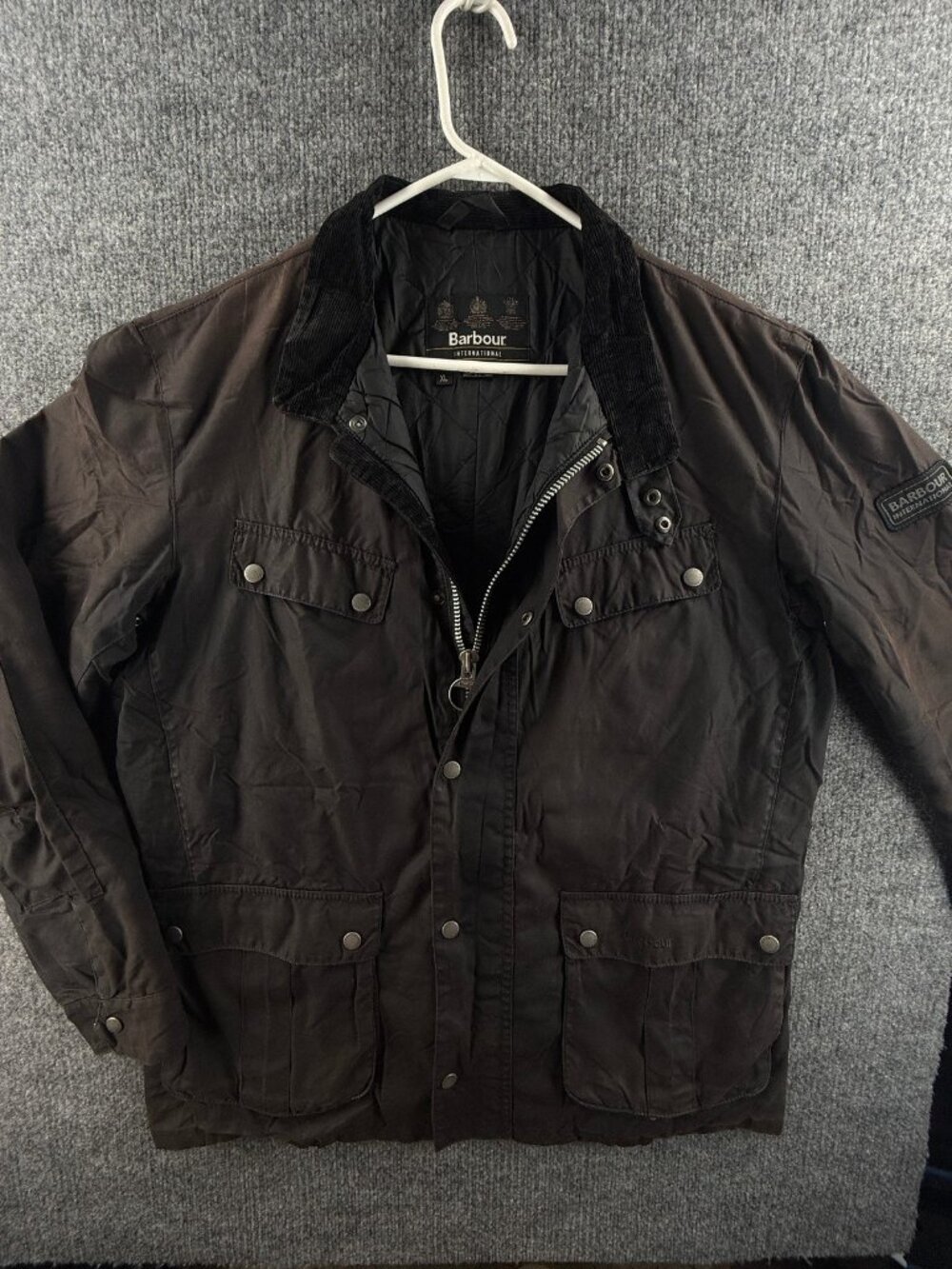 Barbour International Duke TR Waxed Jacket XL Gray Brown Wax Full Zip Lined